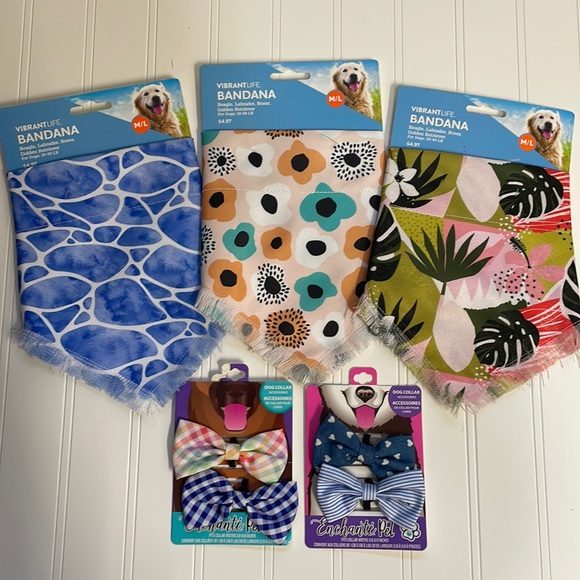 Dog collar bandanas and bow ties (5) NWT